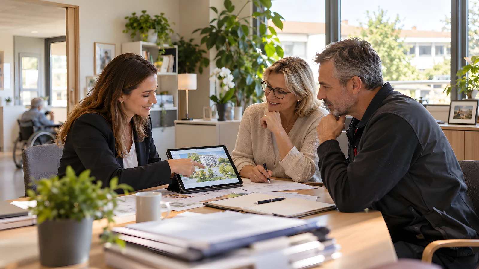 Illustration : présentation d'un projet de rénovation à la direction d'un établissement